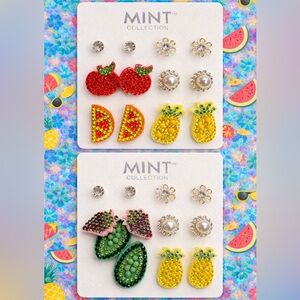 Colorful Fruit-Shaped Earring Stud Set of 6 - 🍎 🍉 🍍🥑 🍓